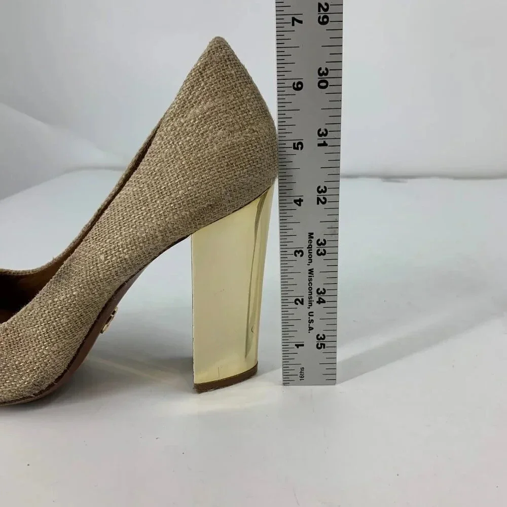 Tory Burch Women's JMadison 105 Burlap Woven‎ Heel Pumps Size 9.5